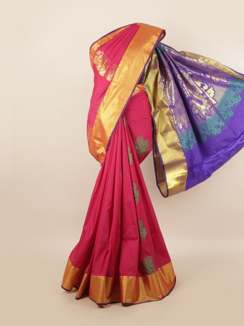 

Pothys Pink & Gold-Toned Ethnic Motifs Pure Silk Saree