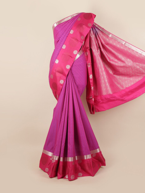

Pothys Pink & Silver-Toned Woven Design Pure Silk Saree