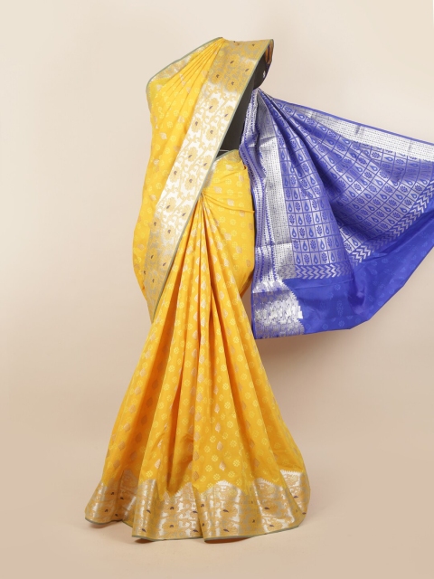 

Pothys Yellow & Blue Woven Design Pure Silk Saree