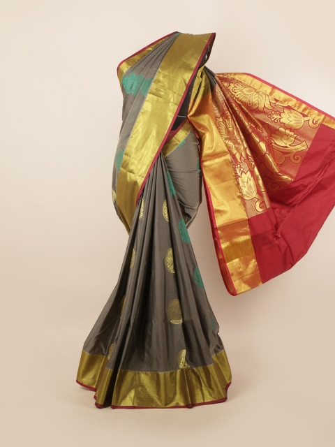 

Pothys Grey & Red Ethnic Motifs Pure Silk Saree