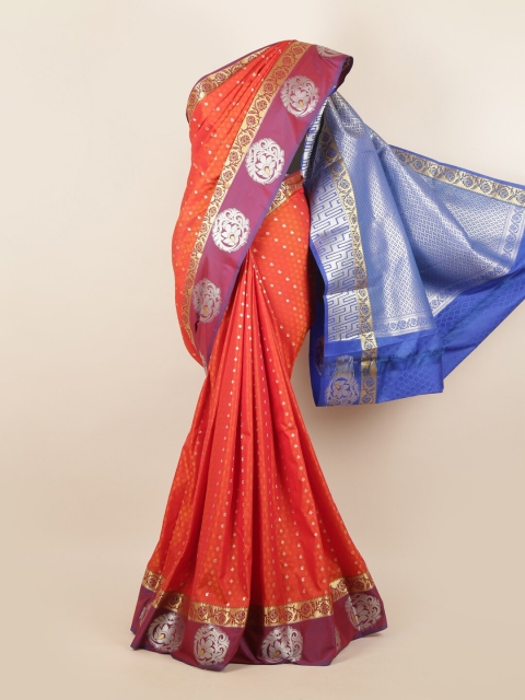

Pothys Orange & Silver-Toned Woven Design Pure Silk Saree