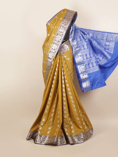 

Pothys Mustard & Blue Ethnic Motifs Pure Silk Saree