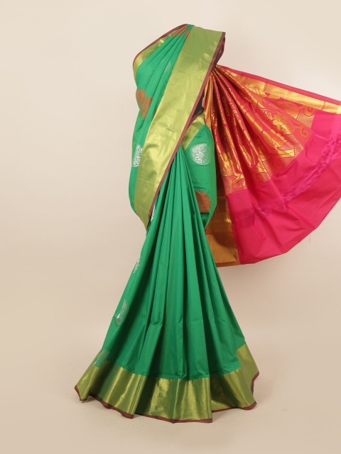 

Pothys Green & Silver-Toned Ethnic Motifs Pure Silk Saree