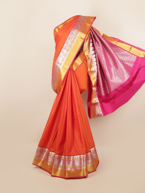 

Pothys Orange & Silver-Toned Woven Design Pure Silk Saree