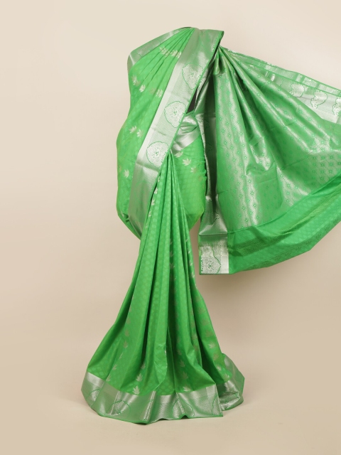 

Pothys Green & Silver-Toned Ethnic Motifs Pure Silk Saree