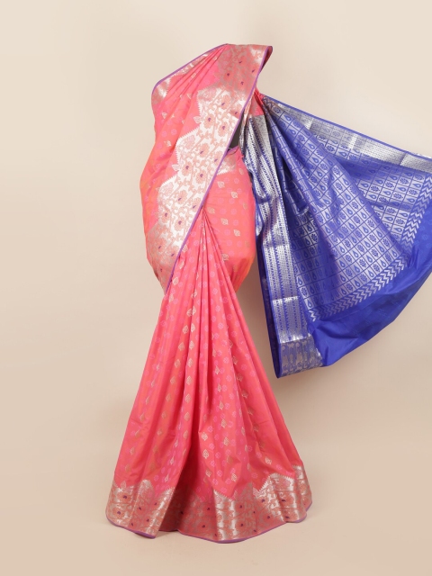 

Pothys Pink & Blue Woven Design Pure Silk Saree