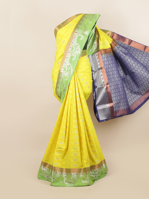 

Pothys Green & Yellow Ethnic Motifs Pure Silk Saree