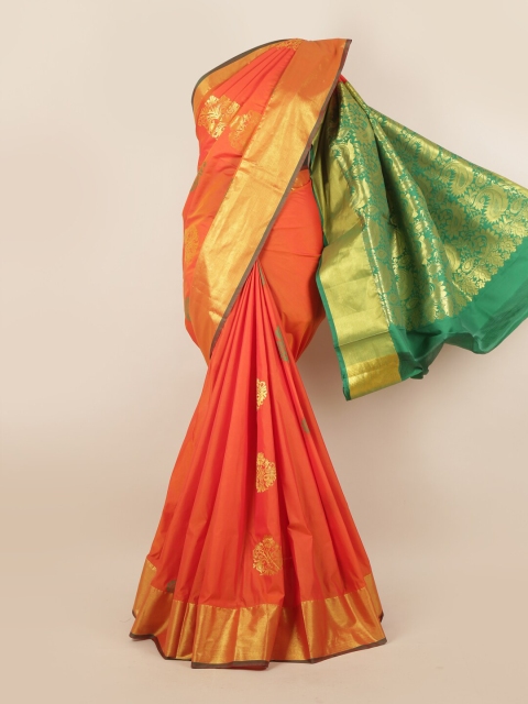 

Pothys Orange & Green Woven Design Pure Silk Saree