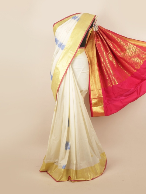 

Pothys Off White & Pink Woven Design Pure Silk Saree