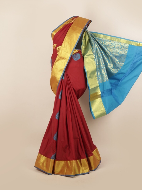 

Pothys Maroon & Blue Ethnic Motifs Zari Pure Silk Saree