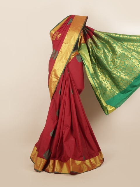 

Pothys Maroon & Green Ethnic Motifs Pure Silk Saree