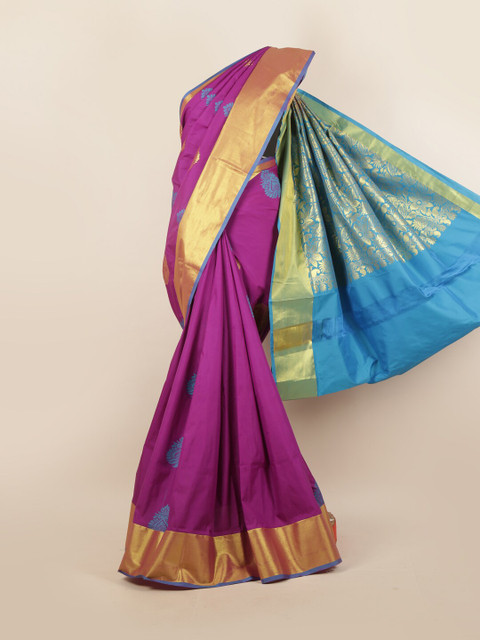 

Pothys Magenta & Blue Ethnic Motifs Pure Silk Saree