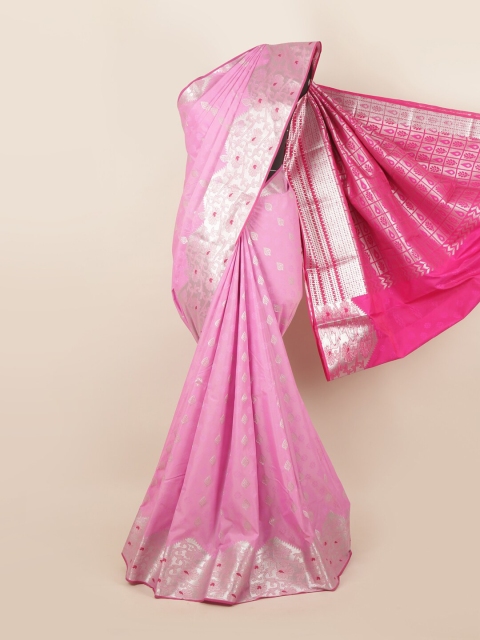 

Pothys Pink & Silver-Toned Ethnic Motifs Pure Silk Saree