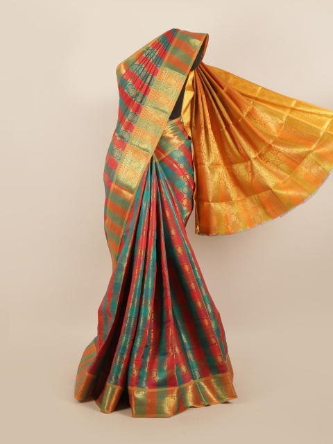 

Pothys Green & Pink Checked Zari Pure Silk Saree