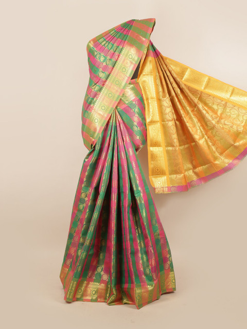 

Pothys Pink & Green Checked Zari Pure Silk Saree