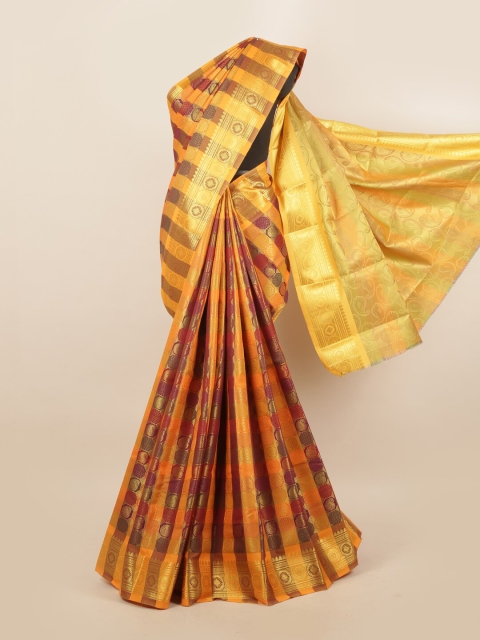 

Pothys Yellow & Pink Checked Zari Pure Silk Saree