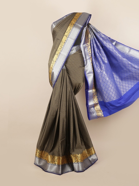 

Pothys Grey & Blue Checked Pure Silk Saree