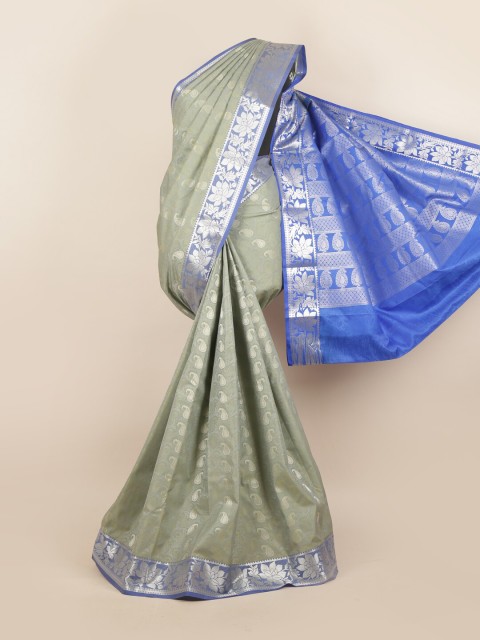 

Pothys Grey & Blue Paisley Zari Pure Silk Saree