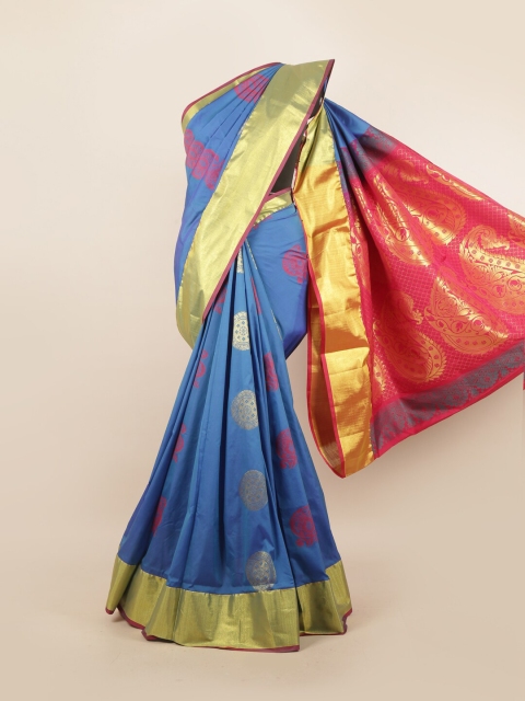 

Pothys Blue & Pink Ethnic Motifs Zari Pure Silk Saree