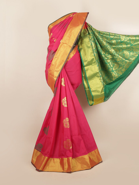 

Pothys Pink & Green Ethnic Motifs Zari Pure Silk Saree