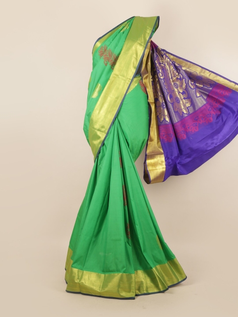 

Pothys Green & Blue Ethnic Motifs Zari Pure Silk Saree