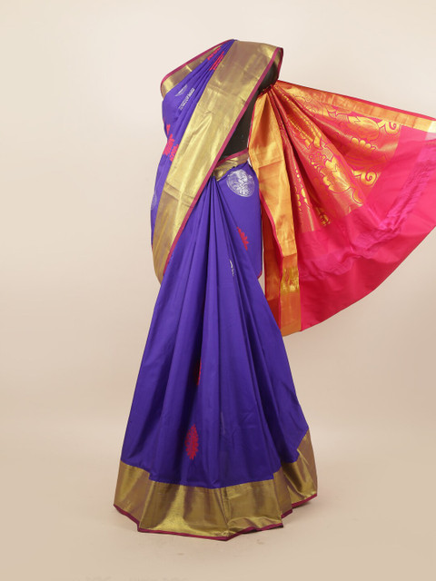 

Pothys Blue & Pink Ethnic Motifs Zari Pure Silk Saree