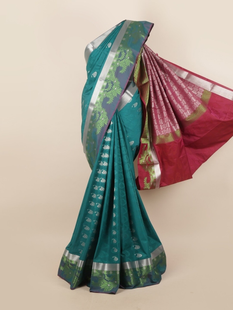 

Pothys Green & Pink Paisley Zari Pure Silk Saree