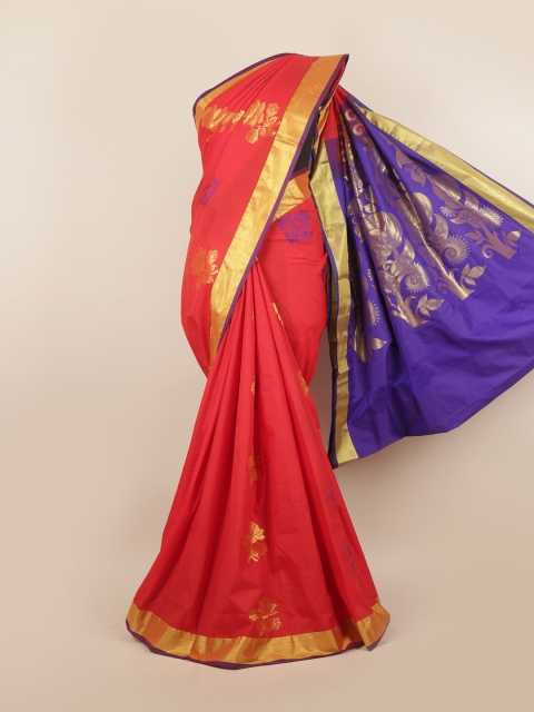 

Pothys Red & Blue Ethnic Motifs Zari Pure Silk Saree