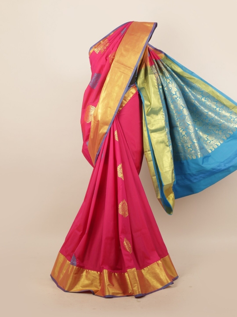 

Pothys Pink & Blue Ethnic Motifs Zari Pure Silk Saree