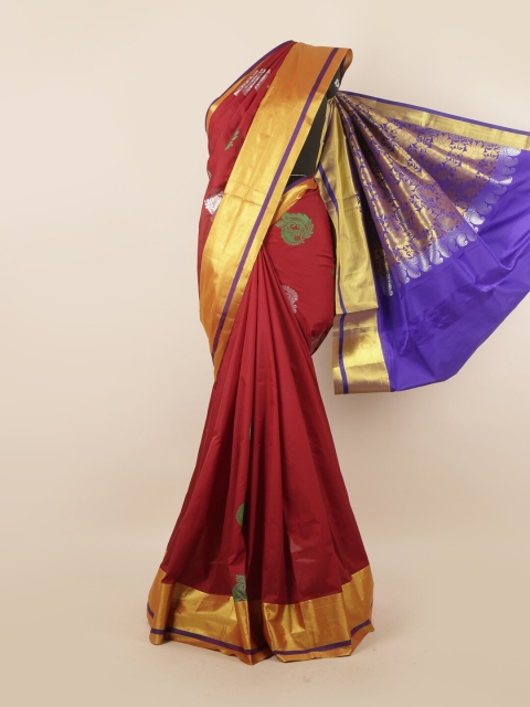 

Pothys Maroon & Blue Ethnic Motifs Zari Pure Silk Saree
