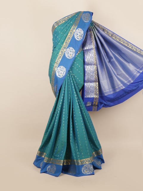

Pothys Teal & Blue Ethnic Motifs Zari Pure Silk Saree