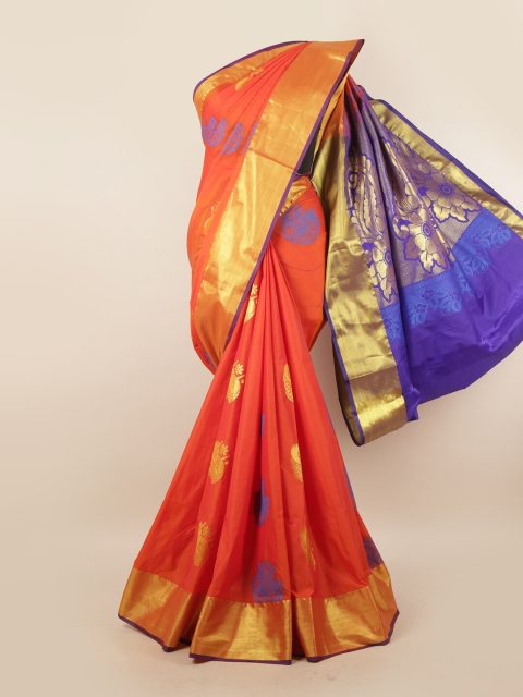 

Pothys Orange & Blue Ethnic Motifs Zari Pure Silk Saree