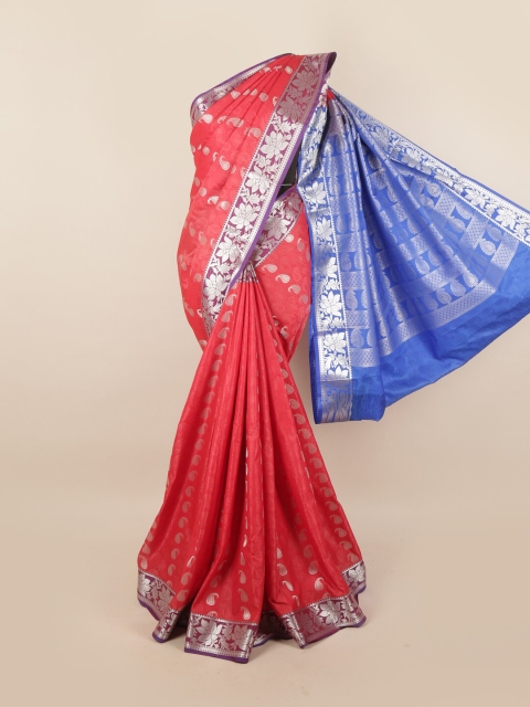 

Pothys Coral Pink & Blue Paisley Zari Pure Silk Saree