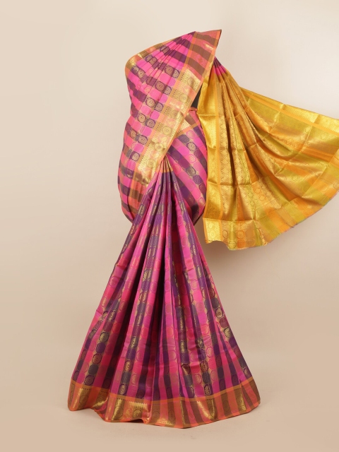 

Pothys Pink & Purple Ethnic Motifs Zari Pure Silk Saree