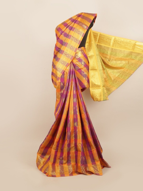 

Pothys Yellow & Purple Ethnic Motifs Zari Pure Silk Saree