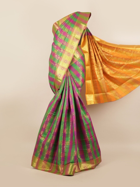 

Pothys Green & Purple Ethnic Motifs Zari Pure Silk Saree