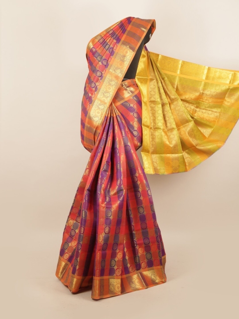 

Pothys Red & Purple Ethnic Motifs Zari Pure Silk Saree