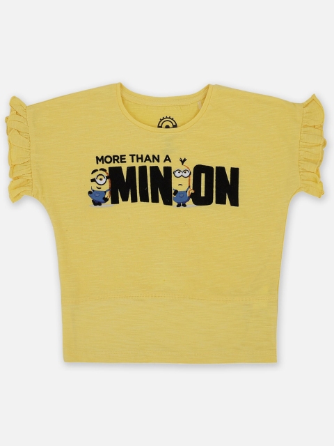 

Kids Ville Girls Yellow Black Minions Printed Pure Cotton T-shirt