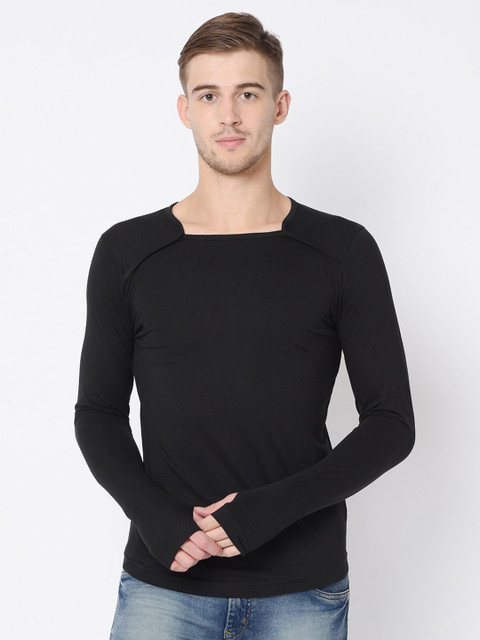 

Rigo Men Black Slim Fit Thumb hole T-shirt