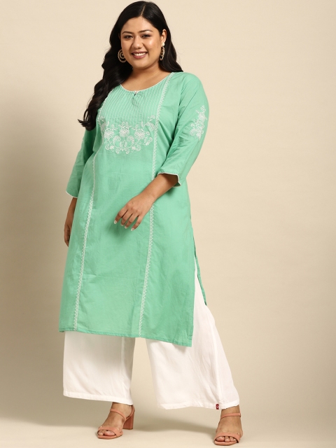 

RANGMAYEE Women Green & White Embroidered Kurta