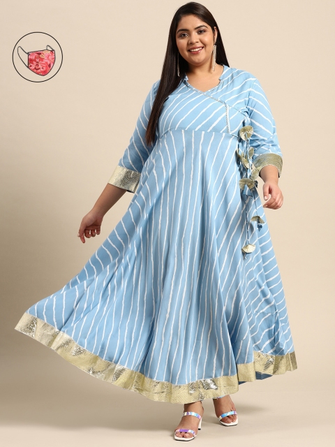 

RANGMAYEE Blue & White Striped Liva Ethnic A-Line Maxi Dress
