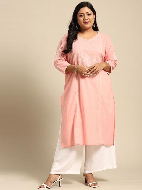 

RANGMAYEE Women Pink & White Floral Embroidered Kurta