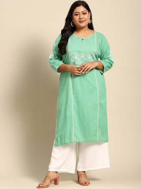 

RANGMAYEE Women Green & White Embroidered Kurta