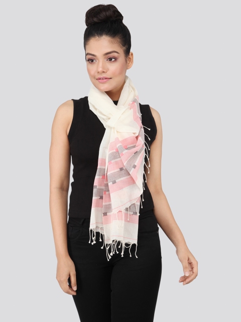 

PinkLoom Women Off White & Pink Striped Pure Cotton Stole