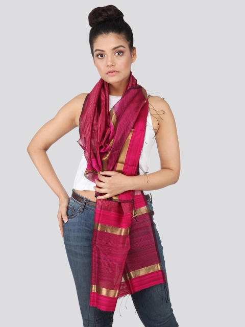 

PinkLoom Women Pink Striped Silk Stole