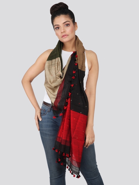 

PinkLoom Women Green & Red Colourblocked Silk Sustainable Stole