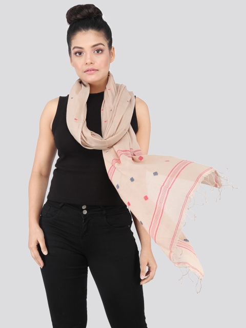 

PinkLoom Women Beige & Red Woven Design Pure Cotton Sustainable Stole