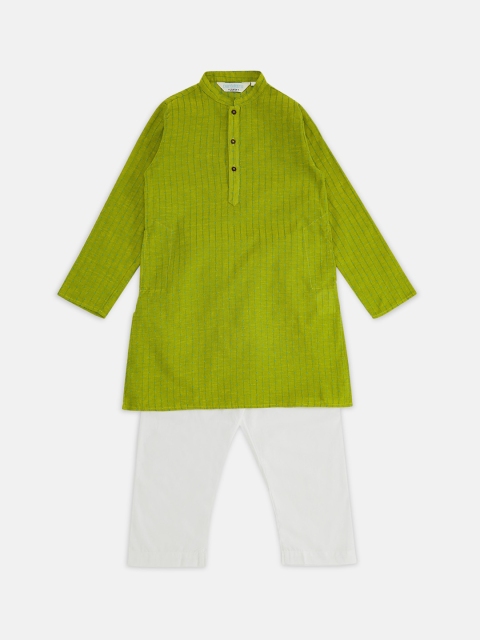 

indus route by Pantaloons Boys Lime Green Regular Pure Cotton Kurta with Pyjamas