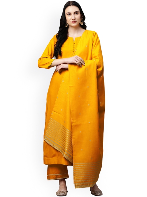 

GoSriKi Women Yellow Regular Kurta with Palazzos & With Dupatta