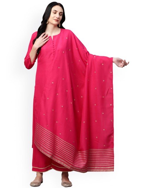 

GoSriKi Women Pink Regular Kurta with Palazzos & With Dupatta